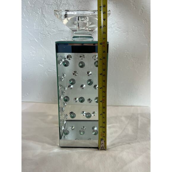 Modern Glass Crystal Studded Pillar Candle Holder Decor 10 Inch - Picture 7 of 9